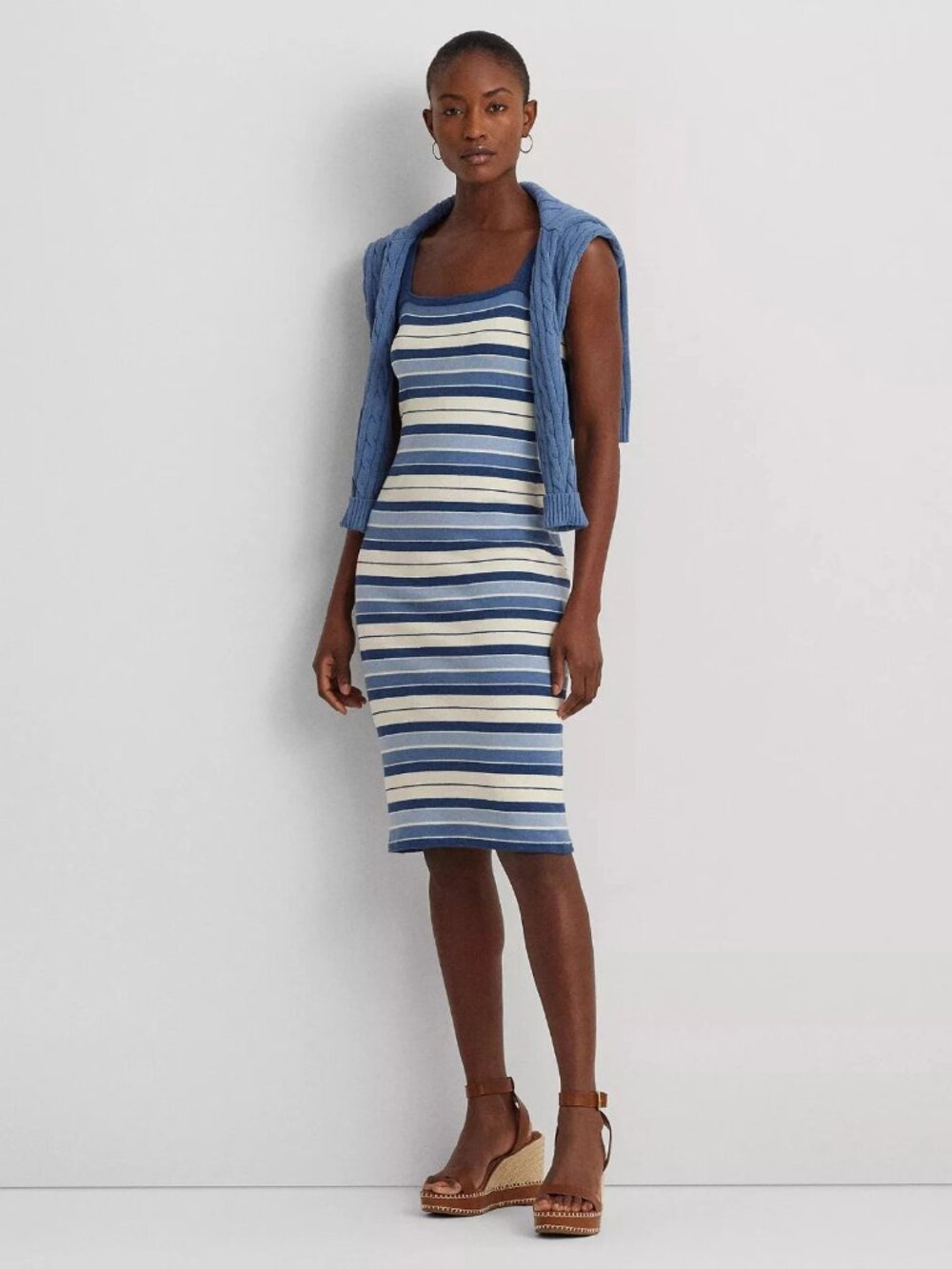Lauren Ralph Lauren Women’s Striped Tank Dress Size L Cotton Linen Slim Fit